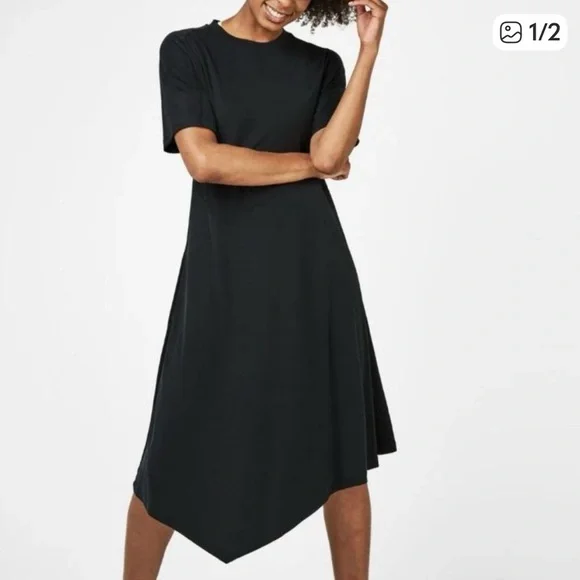 Sweaty Betty Rhea Charcoal Black Short Sleeve Midi Dress Size Small - Picture 1 of 12